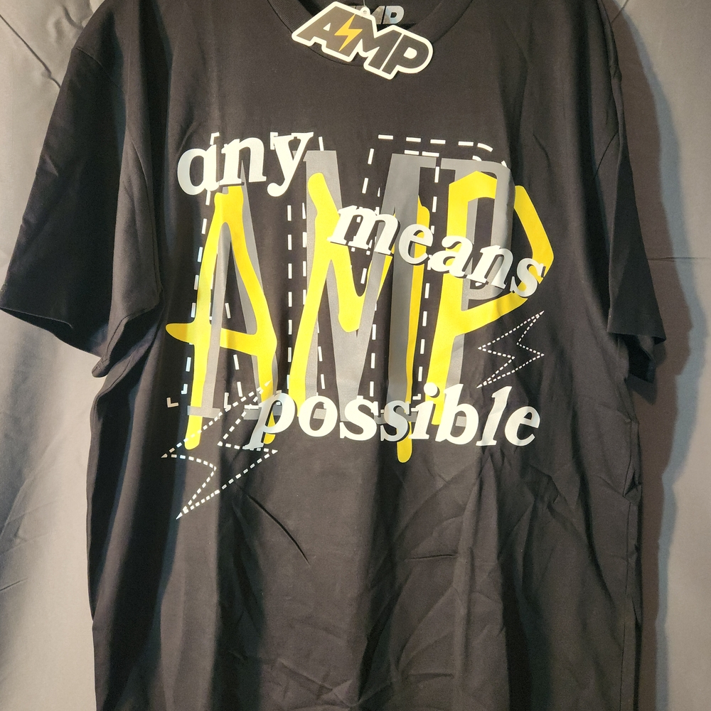 New Mens Size 2XL AMP Any Means Possible Black and Yellow Graphic T-Shirt